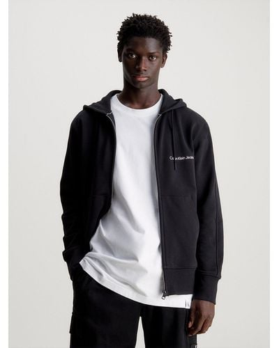 Calvin Klein Sweat à capuche zippé en tissu éponge de coton - Noir