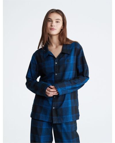Calvin Klein Pure Flannel Sleep Button-down Shirt - Blue