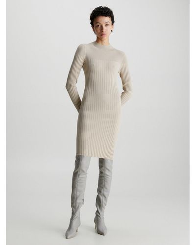 Calvin Klein Mini-robe slim côtelée - Blanc