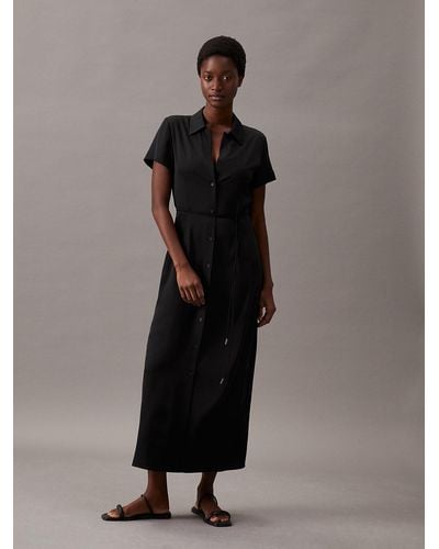 Calvin Klein Relaxed Crepe Midi Shirt Dress - Black