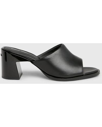 Calvin Klein Leather Heeled Sandals - Black