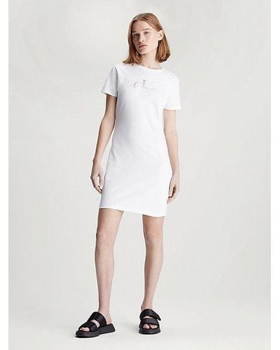 Calvin Klein Monogram T-shirtjurk - Wit