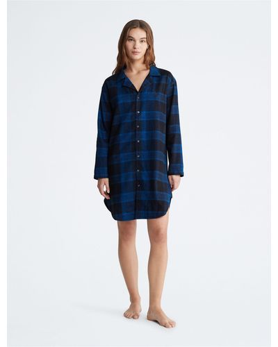 Calvin Klein Pure Flannel Relaxed Button-down Shirt Dress - Blue