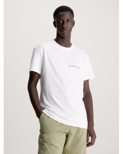 Calvin Klein T-shirt en coton avec logo sur la poitrine - Blanc