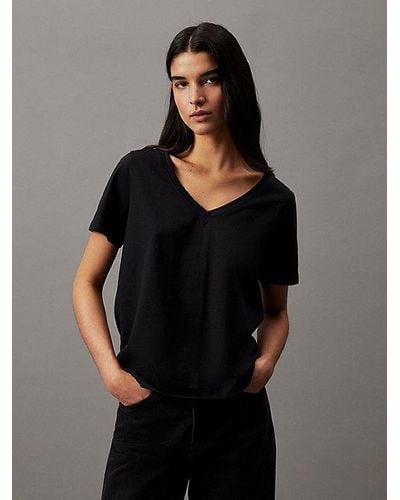Calvin Klein Camiseta con cuello de pico - Negro
