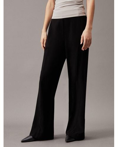 Calvin Klein Wide Leg Twill Trousers - Black