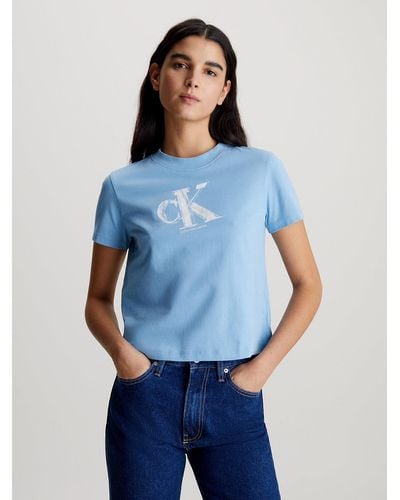 Calvin Klein Cropped Monogram T-shirt - Blue