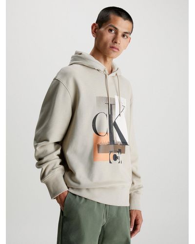 Calvin Klein Sweat-shirt à capuche relaxed en coton avec logo - Neutre