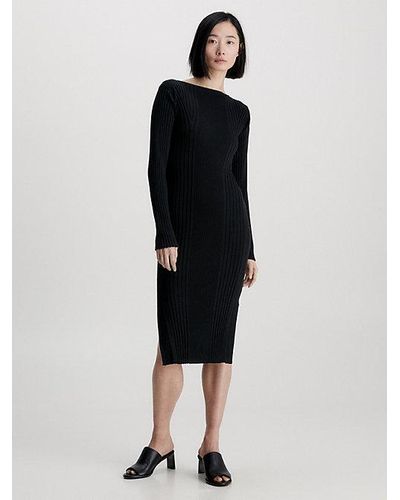 Calvin Klein Schmal geripptes Kleid mit offenem Rücken - Schwarz