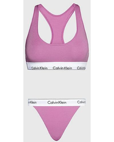 Calvin Klein Bralette- En Stringset - Modern Cotton - Paars