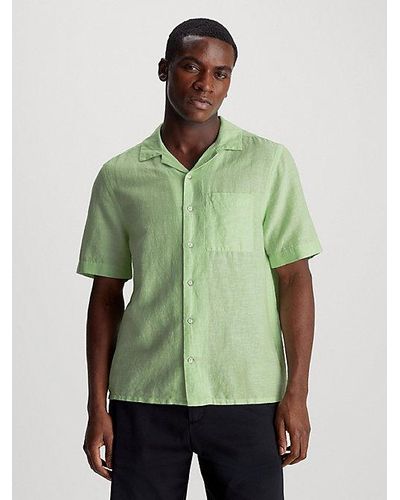 Calvin Klein Camisa con bolsillo de lino y algodón - Verde