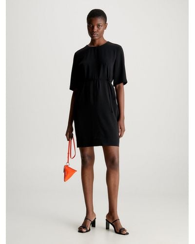 Calvin Klein Soft Twill Belted Mini Dress - Black
