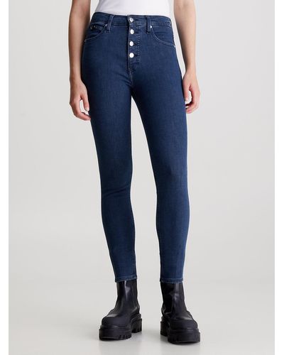Calvin Klein Jean super skinny taille haute longueur cheville - Bleu