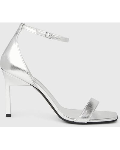 Calvin Klein Metallic Leather Stiletto Sandals - White