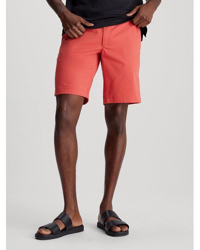 Calvin Klein Slim Twill Belted Shorts - Red