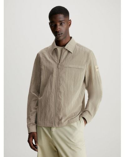 Calvin Klein Crinkle Nylon Shirt Jacket - Natural