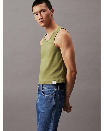 Calvin Klein Camiseta de tirantes de canalé de algodón - Verde