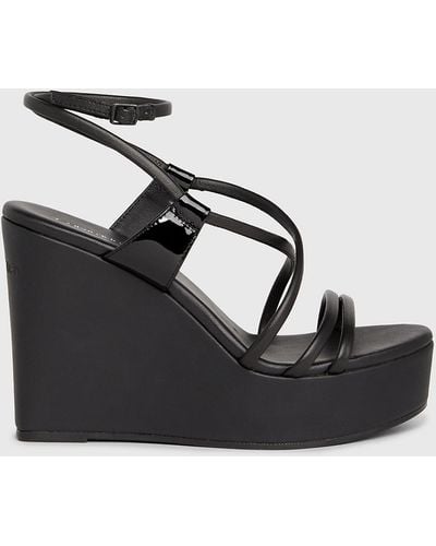 Calvin Klein Leather Wedge Sandals - Black