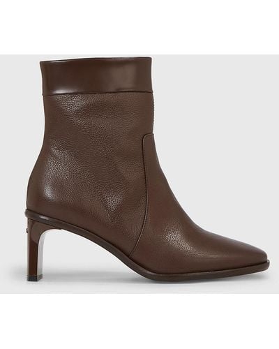 Calvin Klein Leather Heeled Ankle Boots - Brown