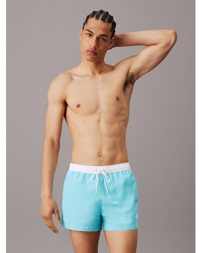 Calvin Klein Short Drawstring Swim Shorts - Ck Monogram - Blue