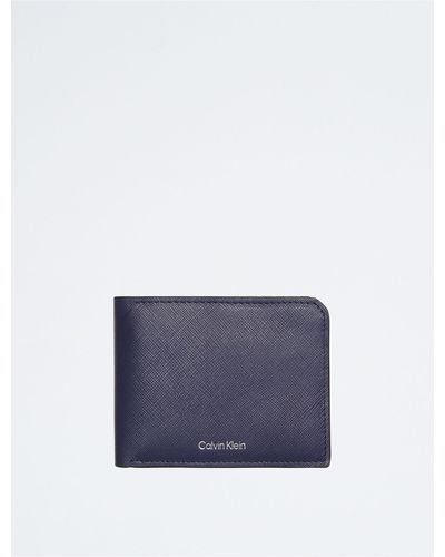 Calvin Klein Saffiano Leather Card Case Bifold Wallet - Blue