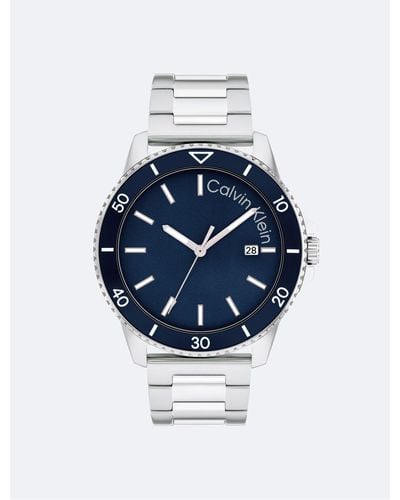 Calvin Klein Notched Bezel H-link Bracelet Watch - Blue