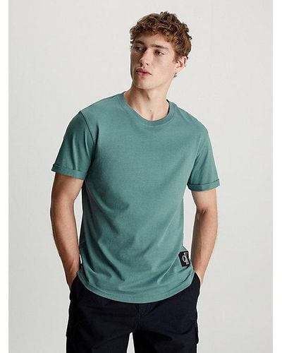 Calvin Klein Camiseta de algodón con insignia - Azul