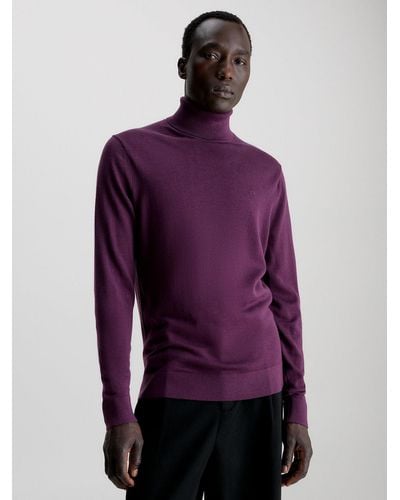 Calvin Klein Merino Wool Roll Neck Jumper - Purple