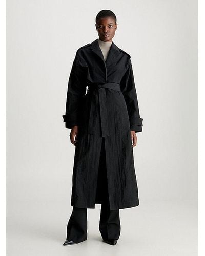 Calvin Klein Oversized Trenchcoat Van Gekreukt Nylon - Zwart