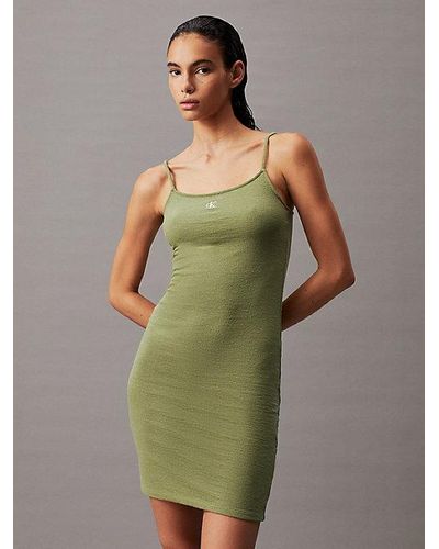 Calvin Klein Slim Mini-jurk Van Breisel Met Textuur - Groen