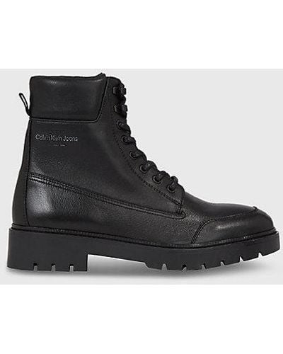Calvin Klein Leder-Boots - Schwarz