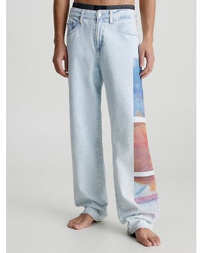 Calvin Klein 90's Straight Jeans Met Print - Blauw