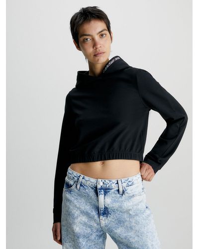Calvin Klein Sweat-shirt à capuche court en jersey Milano - Noir