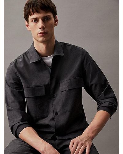 Calvin Klein Overhemd Van Wolmix Met Hoekige Pasvorm - Zwart