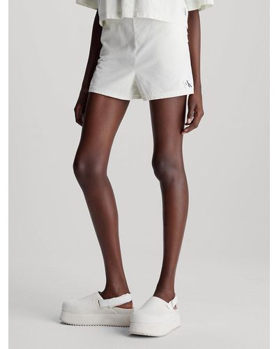 Calvin Klein Cotton Seersucker Shorts - White