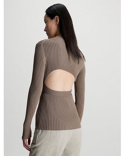 Calvin Klein Jersey slim de canalé con corte - Marrón