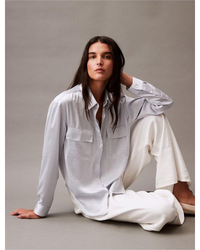 Calvin Klein Crushed Satin Button-down Shirt - Grey