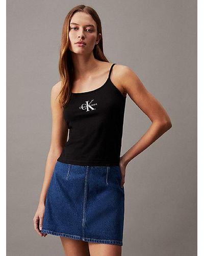 Calvin Klein Slim Cami Top Met Monogram - Blauw