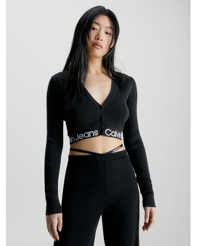 Calvin Klein Cropped Cotton Knit Cardigan - Black