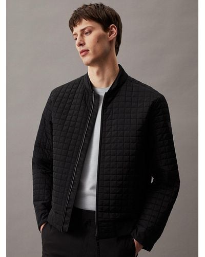 Calvin Klein Grid Quilted Bomber Jacket - Black