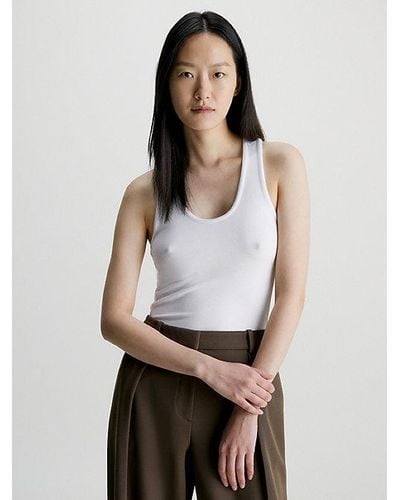 Calvin Klein Skinny Geribbelde Modal Tanktop - Wit