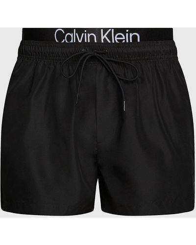 Calvin Klein Double Waistband Swim Shorts - Ck Steel - Black