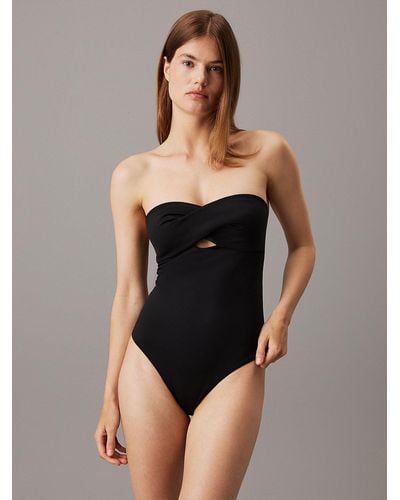 Calvin Klein Bandeau Swimsuit - Ck Structured Twist - Black