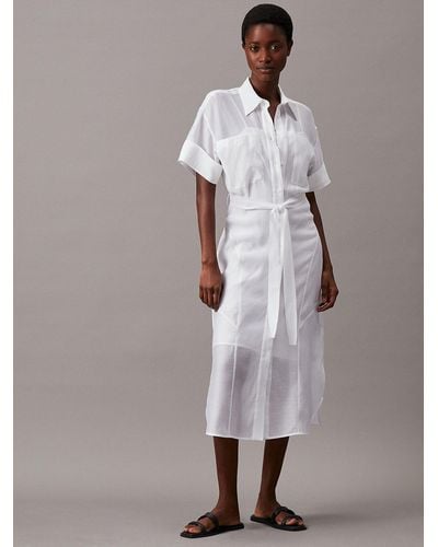 Calvin Klein Sheer Lyocell Shirt Dress - Grey