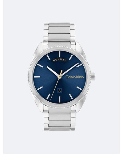 Calvin Klein Sunray Dial Three Link Bracelet Watch - Blue