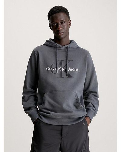 Calvin Klein Hoodie aus Fleece aus Baumwoll-Mix - Grau