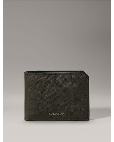 Calvin Klein Saffiano Leather Slim Bifold Wallet - Grey