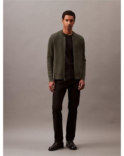 Calvin Klein Smooth Cotton Sweater Bomber Jacket - Brown