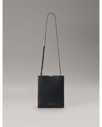 Calvin Klein Line Leather Crossbody Bag - Grey