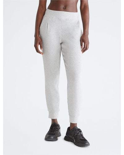 Calvin Klein Performance Ribbed High Waist Pleated Sweatpants - White